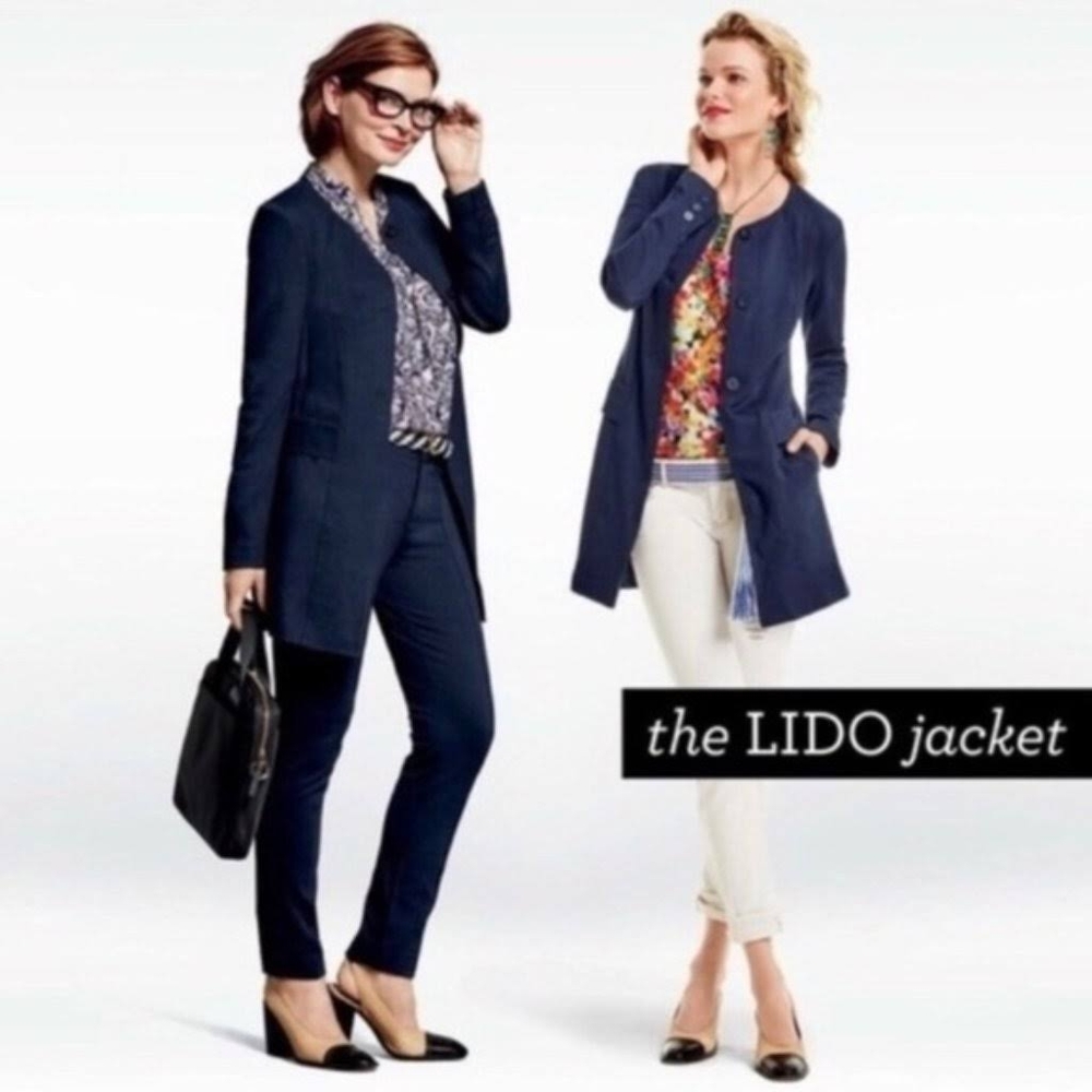 CAbi Lido Jacket Coat Blazer Ponte Knit Long Navy Blue Career Office Academia - Picture 2 of 16